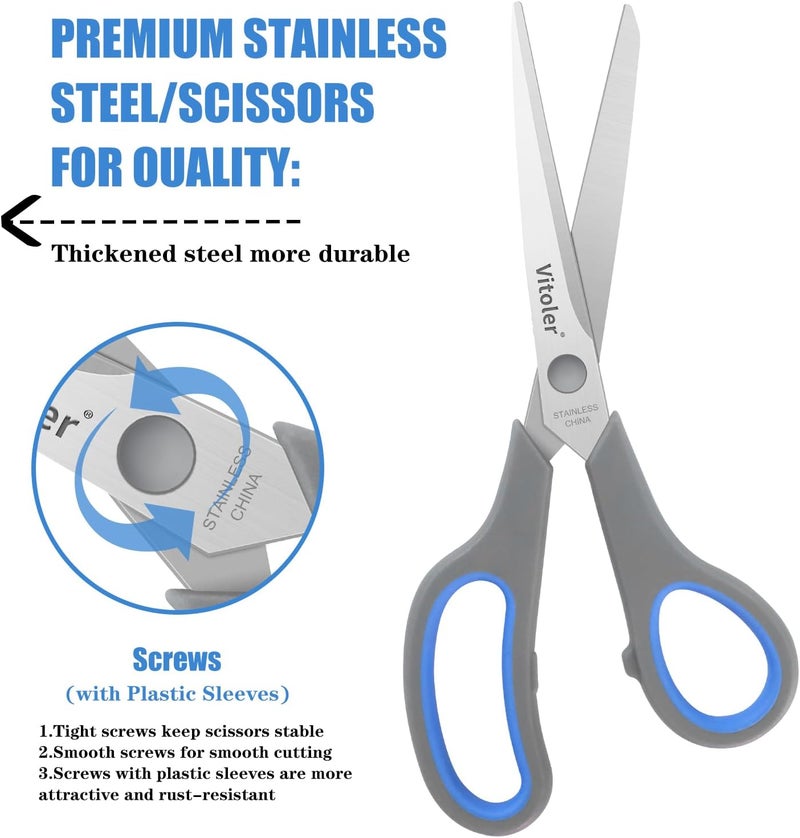 VITOLER Scissors, Heavy Duty Scissors All Purpose Bulk Set of 3-Pack，Sharp Scissor for Office School Craft Sewing Fabric, Right/Left Hand - Image 5